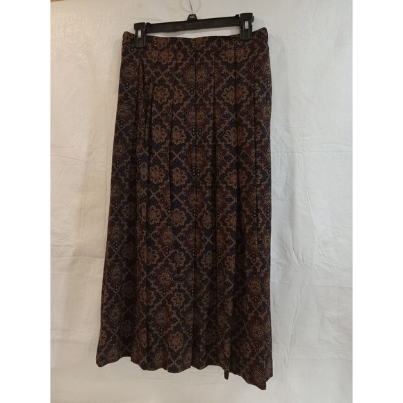Worthington Women Petite 14P Brown Floral Print Midi Pleated Rayon Skirt - Picture 6 of 6